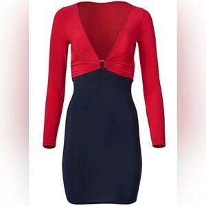 VENUS Colorblock Blue red Bodycon Long Sleeve Dress